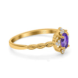 14K Yellow Gold 0.5ct Oval Vintage Floral 6mmx4mm G SI Natural Amethyst Diamond Engagement Wedding Ring Size 6.5