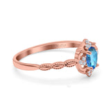 14K Rose Gold 0.5ct Oval Vintage Floral 6mmx4mm G SI Natural Blue Topaz Diamond Engagement Wedding Ring Size 6.5