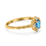 14K Yellow Gold 0.5ct Oval Vintage Floral 6mmx4mm G SI Natural Blue Topaz Diamond Engagement Wedding Ring Size 6.5