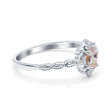 14K White Gold 0.5ct Oval Vintage Floral 6mmx4mm G SI Natural Morganite Diamond Engagement Wedding Ring Size 6.5