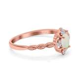 14K Rose Gold 0.07ct Oval Vintage Floral 6mmx4mm G SI Natural White Opal Diamond Engagement Wedding Ring Size 6.5