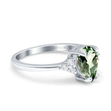 14K White Gold 1.33ct Teardrop Pear 8mmx6mm G SI Natural Green Amethyst Diamond Engagement Wedding Ring Size 6.5