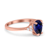 14K Rose Gold 1.33ct Teardrop Pear 8mmx6mm G SI Nano Blue Sapphire Diamond Engagement Wedding Ring Size 6.5