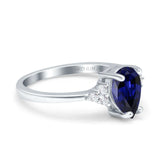 14K White Gold 1.33ct Teardrop Pear 8mmx6mm G SI Nano Blue Sapphire Diamond Engagement Wedding Ring Size 6.5