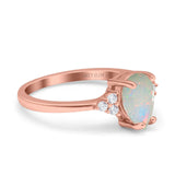 14K Rose Gold 0.08ct Teardrop Pear 8mmx6mm G SI Natural White Opal Diamond Engagement Wedding Ring Size 6.5