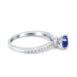 14K White Gold 1.14ct Round Accent Vintage 6mm G SI Nano Blue Sapphire Diamond Engagement Wedding Ring Size 6.5