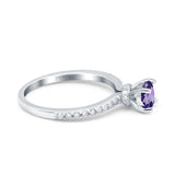 14K White Gold 1.14ct Round Accent Vintage 6mm G SI Natural Amethyst Diamond Engagement Wedding Ring Size 6.5