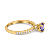 14K Yellow Gold 1.14ct Round Accent Vintage 6mm G SI Natural Amethyst Diamond Engagement Wedding Ring Size 6.5