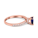 14K Rose Gold 1.54ct Teardrop Pear Accent 8mmx6mm G SI Nano Blue Sapphire Diamond Engagement Wedding Ring Size 6.5