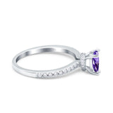 14K White Gold 1.54ct Teardrop Pear Accent 8mmx6mm G SI Natural Amethyst Diamond Engagement Wedding Ring Size 6.5