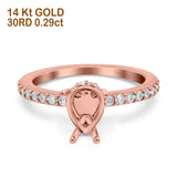 14K Rose Gold 0.29ct Teardrop Pear Art Deco 8mmx6mm G SI Semi Mount Diamond Engagement Wedding Ring Size 6.5