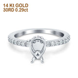 14K White Gold 0.29ct Teardrop Pear Art Deco 8mmx6mm G SI Semi Mount Diamond Engagement Wedding Ring Size 6.5