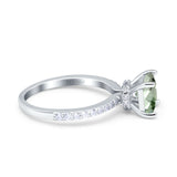 14K White Gold 1.55ct Cushion Cut Vintage 7mm G SI Natural Green Amethyst Diamond Engagement Wedding Ring Size 6.5