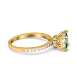 14K Yellow Gold 1.55ct Cushion Cut Vintage 7mm G SI Natural Green Amethyst Diamond Engagement Wedding Ring Size 6.5