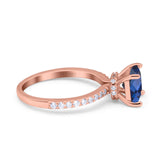 14K Rose Gold 1.55ct Cushion Cut Vintage 7mm G SI Nano Blue Sapphire Diamond Engagement Wedding Ring Size 6.5