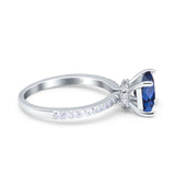 14K White Gold 1.55ct Cushion Cut Vintage 7mm G SI Nano Blue Sapphire Diamond Engagement Wedding Ring Size 6.5