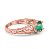 14K Rose Gold 1.11ct Round Art Deco Filigree 6.5mm G SI Nano Emerald Diamond Engagement Wedding Ring Size 6.5