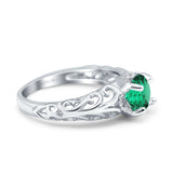 14K White Gold 1.11ct Round Art Deco Filigree 6.5mm G SI Nano Emerald Diamond Engagement Wedding Ring Size 6.5