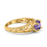 14K Yellow Gold 1.11ct Round Art Deco Filigree 6.5mm G SI Natural Amethyst Diamond Engagement Wedding Ring Size 6.5