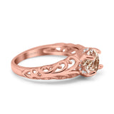 14K Rose Gold 1.11ct Round Art Deco Filigree 6.5mm G SI Natural Morganite Diamond Engagement Wedding Ring Size 6.5