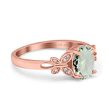 14K Rose Gold 1.27ct Oval 8mmx6mm Butterfly Accent G SI Natural Green Amethyst Diamond Engagement Wedding Ring Size 6.5