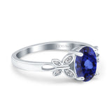 14K White Gold 1.27ct Oval 8mmx6mm Butterfly Accent G SI Nano Blue Sapphire Diamond Engagement Wedding Ring Size 6.5
