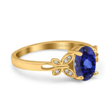 14K Yellow Gold 1.27ct Oval 8mmx6mm Butterfly Accent G SI Nano Blue Sapphire Diamond Engagement Wedding Ring Size 6.5