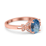 14K Rose Gold 1.27ct Oval 8mmx6mm Butterfly Accent G SI London Blue Topaz Diamond Engagement Wedding Ring Size 6.5