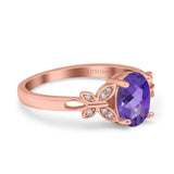 14K Rose Gold 1.27ct Oval 8mmx6mm Butterfly Accent G SI Natural Amethyst Diamond Engagement Wedding Ring Size 6.5