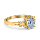 14K Yellow Gold 1.27ct Oval 8mmx6mm Butterfly Accent G SI Natural Aquamarine Diamond Engagement Wedding Ring Size 6.5