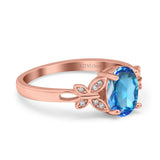 14K Rose Gold 1.27ct Oval 8mmx6mm Butterfly Accent G SI Natural Blue Topaz Diamond Engagement Wedding Ring Size 6.5