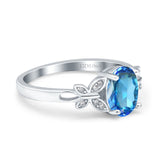 14K White Gold 1.27ct Oval 8mmx6mm Butterfly Accent G SI Natural Blue Topaz Diamond Engagement Wedding Ring Size 6.5