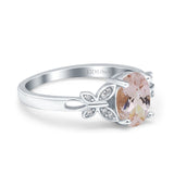 14K White Gold 1.27ct Oval 8mmx6mm Butterfly Accent G SI Natural Morganite Diamond Engagement Wedding Ring Size 6.5