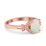 14K Rose Gold 0.06ct Oval 8mmx6mm Butterfly Accent G SI Natural White Opal Diamond Engagement Wedding Ring Size 6.5
