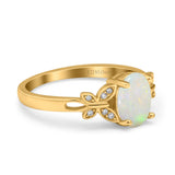 14K Yellow Gold 0.06ct Oval 8mmx6mm Butterfly Accent G SI Natural White Opal Diamond Engagement Wedding Ring Size 6.5