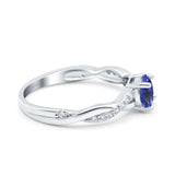 14K White Gold 0.98ct Round Art Deco 6mm G SI Nano Blue Sapphire Diamond Engagement Wedding Ring Size 6.5