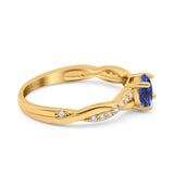 14K Yellow Gold 0.98ct Round Art Deco 6mm G SI Nano Blue Sapphire Diamond Engagement Wedding Ring Size 6.5