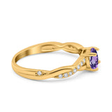 14K Yellow Gold 0.98ct Round Art Deco 6mm G SI Natural Amethyst Diamond Engagement Wedding Ring Size 6.5