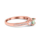 14K Rose Gold 1.37ct Round Three Stone Vintage 6mm G SI Natural Green Amethyst Diamond Engagement Wedding Ring Size 6.5