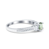 14K White Gold 1.37ct Round Three Stone Vintage 6mm G SI Natural Green Amethyst Diamond Engagement Wedding Ring Size 6.5