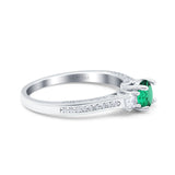 14K White Gold 1.37ct Round Three Stone Vintage 6mm G SI Nano Emerald Diamond Engagement Wedding Ring Size 6.5