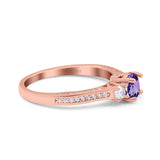 14K Rose Gold 1.37ct Round Three Stone Vintage 6mm G SI Natural Amethyst Diamond Engagement Wedding Ring Size 6.5