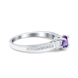 14K White Gold 1.37ct Round Three Stone Vintage 6mm G SI Natural Amethyst Diamond Engagement Wedding Ring Size 6.5