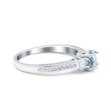 14K White Gold 1.37ct Round Three Stone Vintage 6mm G SI Natural Aquamarine Diamond Engagement Wedding Ring Size 6.5