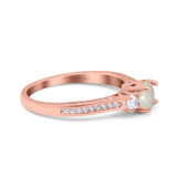 14K Rose Gold 0.53ct Round Three Stone Vintage 6mm G SI Natural White Opal Diamond Engagement Wedding Ring Size 6.5