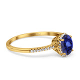 14K Yellow Gold 1.41ct Oval 8mmx6mm Fashion Accent G SI Nano Blue Sapphire Diamond Engagement Wedding Ring Size 6.5