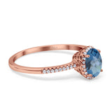 14K Rose Gold 1.41ct Oval 8mmx6mm Fashion Accent G SI London Blue Topaz Diamond Engagement Wedding Ring Size 6.5