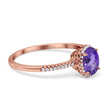 14K Rose Gold 1.41ct Oval 8mmx6mm Fashion Accent G SI Natural Amethyst Diamond Engagement Wedding Ring Size 6.5