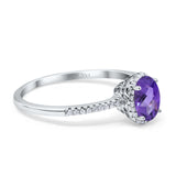 14K White Gold 1.41ct Oval 8mmx6mm Fashion Accent G SI Natural Amethyst Diamond Engagement Wedding Ring Size 6.5
