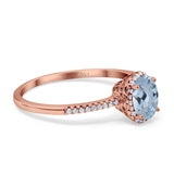 14K Rose Gold 1.41ct Oval 8mmx6mm Fashion Accent G SI Natural Aquamarine Diamond Engagement Wedding Ring Size 6.5